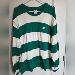 Nike Bold Green and White Striped Crewneck